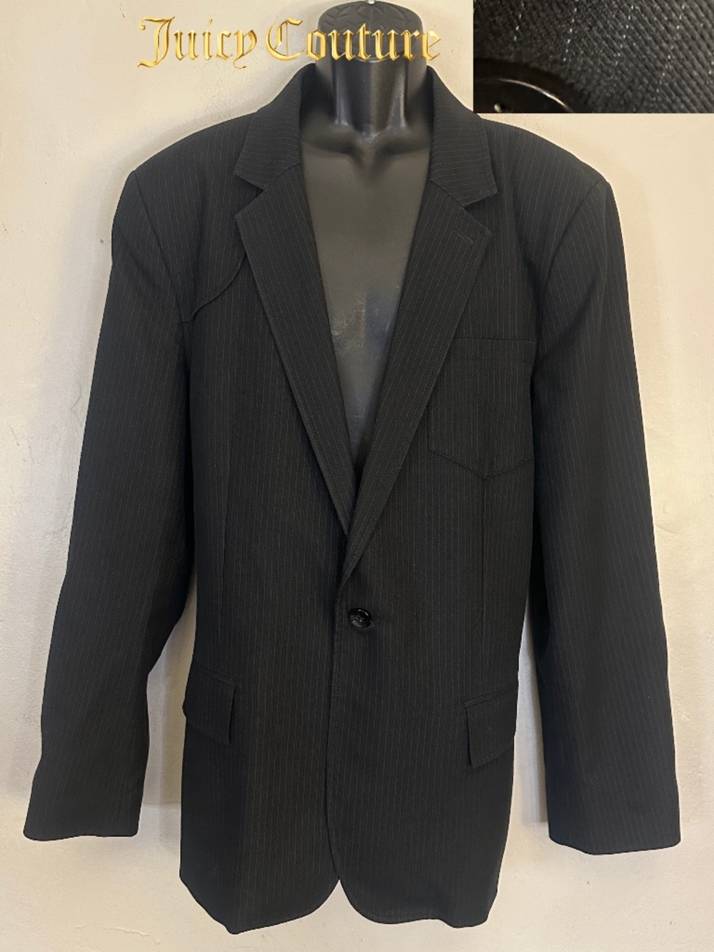 Juicy Couture Pinstripe Blazer 44 Gently worn 55% cotton/44% wool/1% polyester